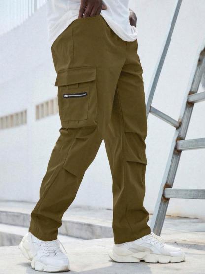 Men's Plus Size Plain Drawstring Waist Cargo Pants