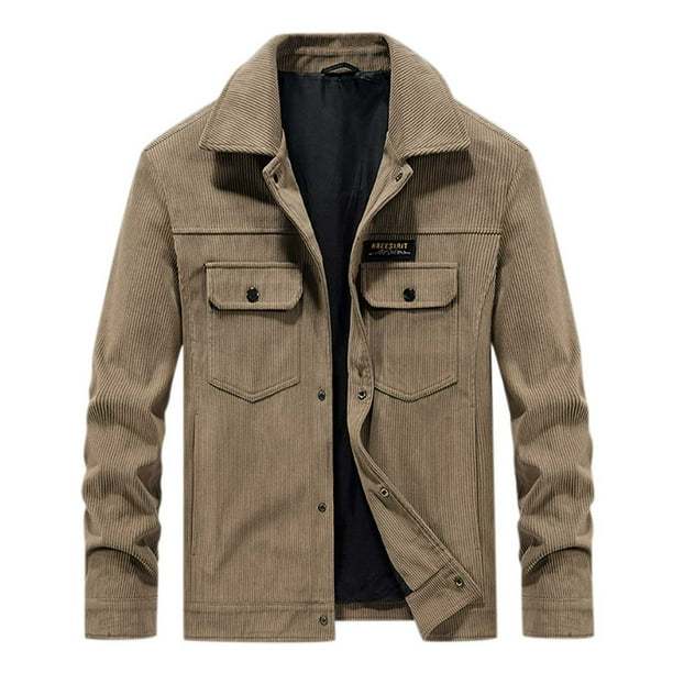Men Casual Solid Turn-down Collar Zipper Padded Thermal Jacket Coat Men's Casual Canvas Cotton Military Lapel Jacket jackets for men