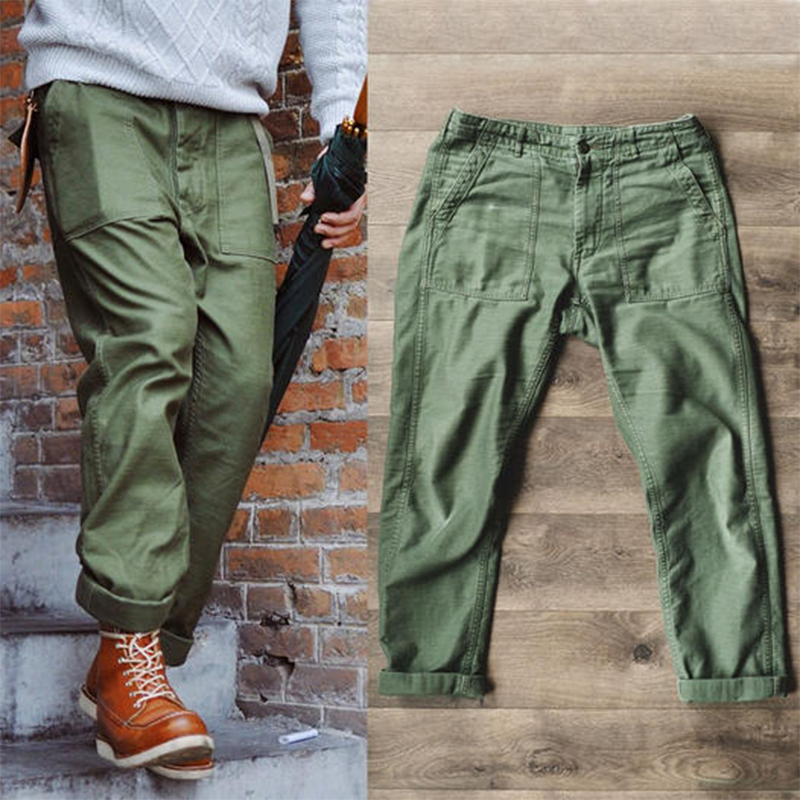 Vintage American Utility Cargo Pants - Heavy-Duty Cotton Twill Workwear With Multi-Pockets & Adjustable Waist
