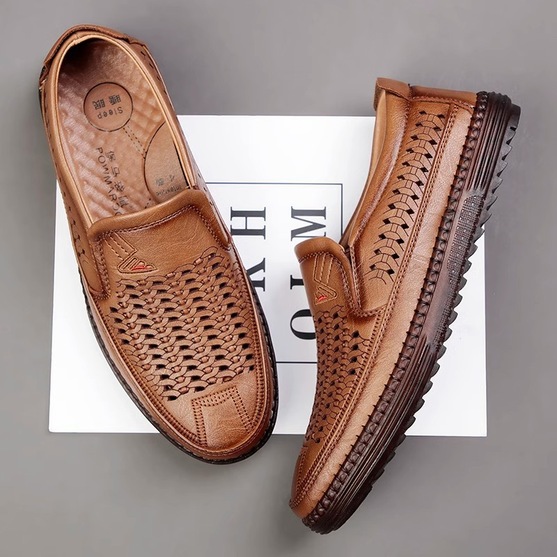 Men's Perforated Genuine Leather Casual Sandals