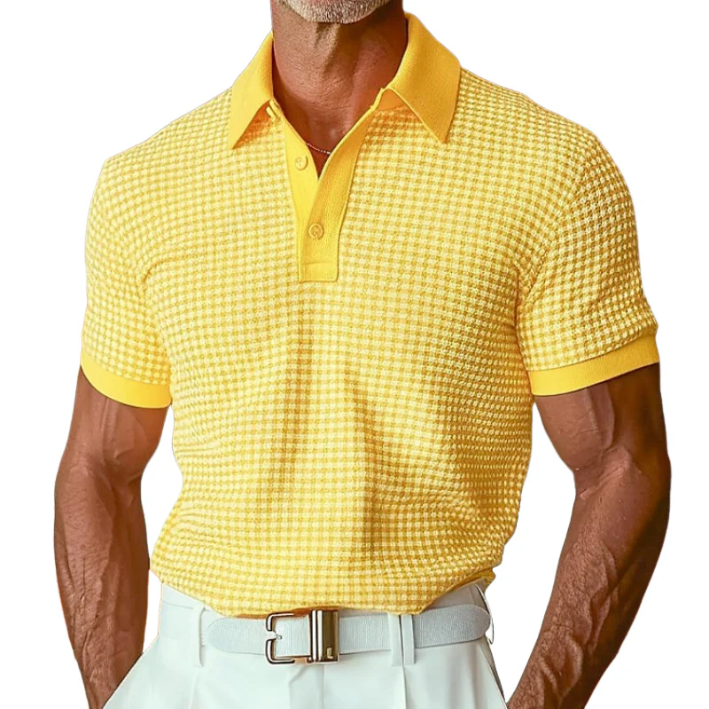 Men's Spring Fashion Classic Retro Textured Fabric Golf Polo Shirt