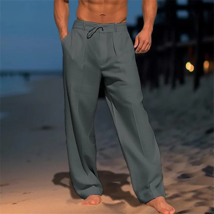 Men's Linen Solid Color Vacation Basic Beach Pants