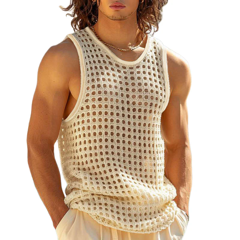 Men's Casual U-neck Hollow Mesh Loose Tank Top