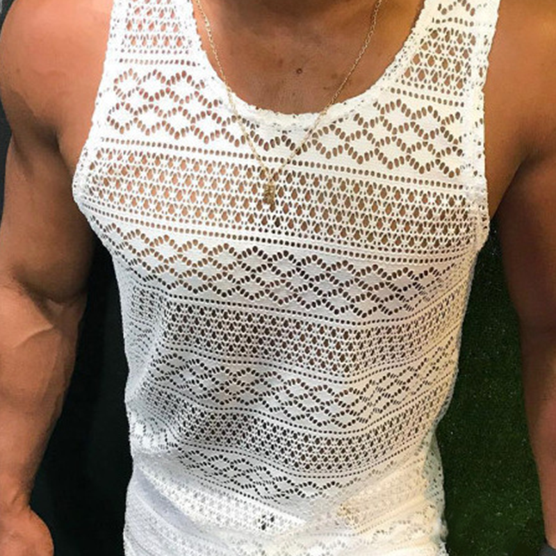 Men's Hollow-out Knitted Lace Sleeveless Tank Top