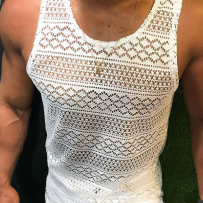 Men's Hollow-out Knitted Lace Sleeveless Tank Top