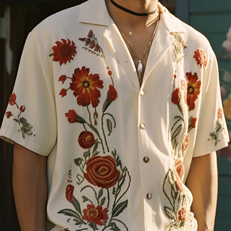 Vintage Men's Floral Shirt Button Shirt Casual Holiday Style