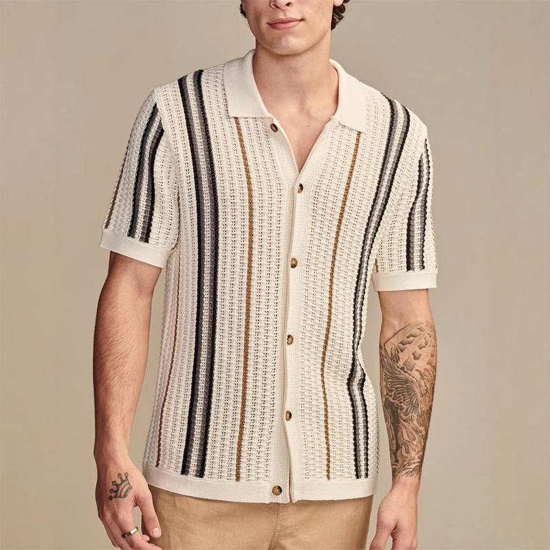 Men's Striped Collared Neck Short Sleeve Shirt