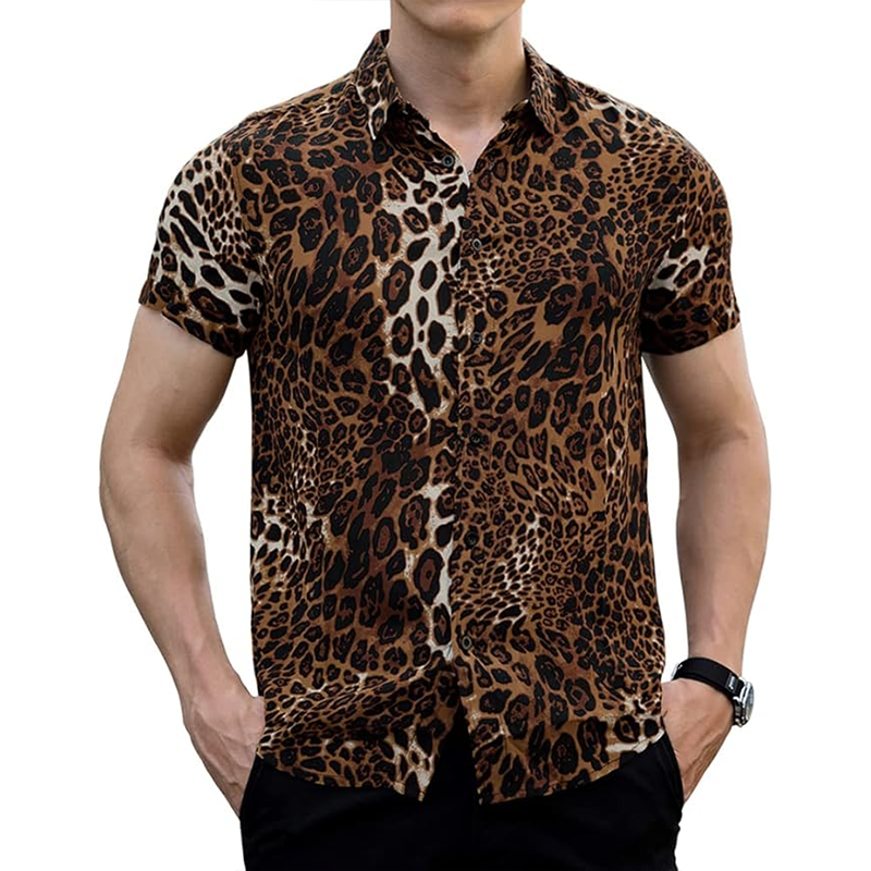 Men's Tropical Leopard Print Short Sleeve Shirt