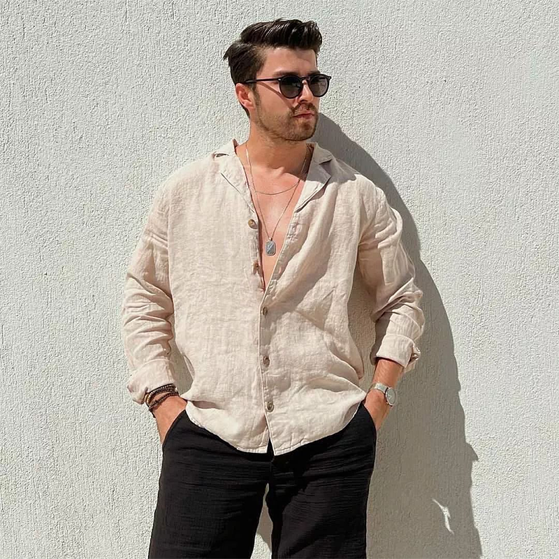 Men's Premium Long Sleeve Linen-Cotton Shirt