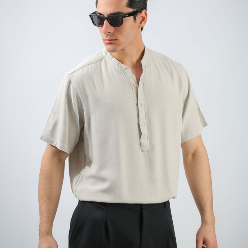 Premium French Collar Men's Linen Short Sleeve Shirt