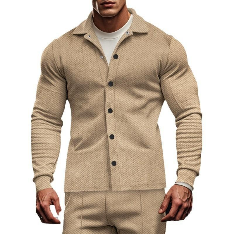 Men's Casual Twill Lapel Single Breasted Long Sleeve Shirt Jacket