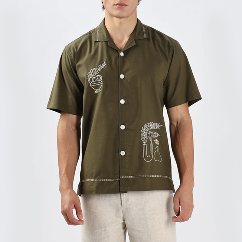 Men's Olive Green Ceramic Embroidery Shirt