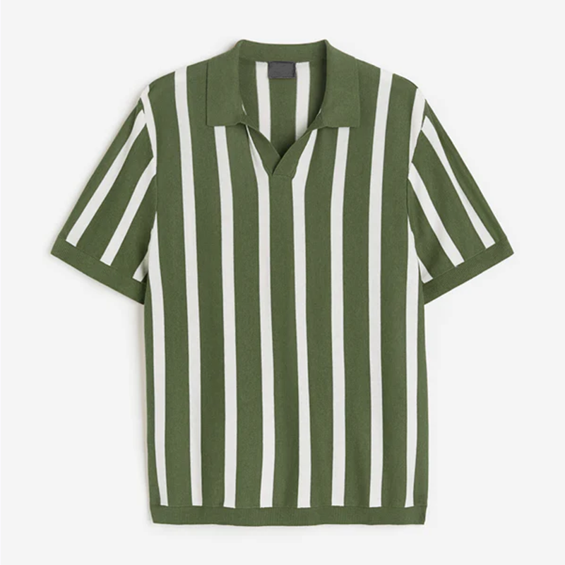 Men's Summer Green Stripes Polo Shirt 