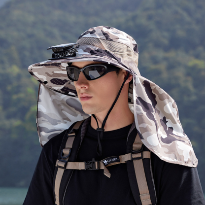 Men's Solar-Powered Cooling Fan Hat With Neck Guard