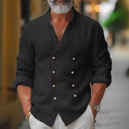 Men's Shirt Linen Shirt Button Up Shirt Band Collar Shirt Daily Clothing Apparel