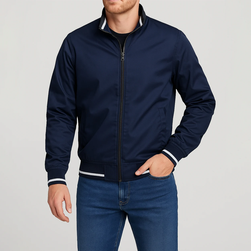Men's Spring & Fall Zipper Jacket: Casual Fitted Style with Side Seam Pockets, Non - Hooded