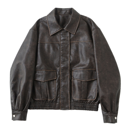 Men's Leather Bomber Jacket, Classic Relaxed-Fit Leather Biker Jacket  for Men, Distressed Retro Aviator Coat for Everyday Riding & Casual Wear