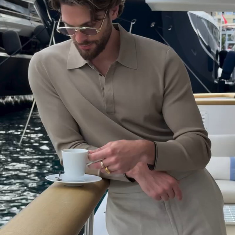 Men's Long Sleeve Knit Polo Shirt, Casual Comfort and Versatile Wool Polo Sweater for Men, Wool Blend Long Sleeve Collared Polo Sweater