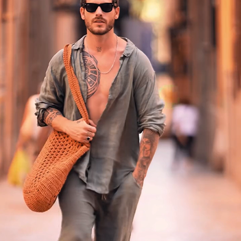 Men's Casual Linen Shirt and Pants Set, 2 Piece Linen Comfortable Outfit Co-ords for Spring & Fall