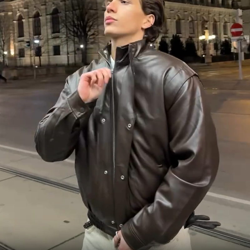 Men's Retro Brown Classic Black Leather Bomber Jacket, Vintage Pilot Leather Jacket for Men, Regular and Padded Styles Are Suitable for Autumn and Winter