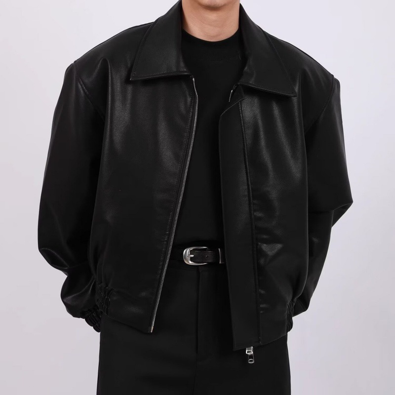 Autumn PU Leather Jacket For Men, High-End Look With Turn-Down Collar, Loose-Fit Casual Short Jacket With A Rebellious Edge, Versatile And Trendy, Perfect For Everyday Wear.