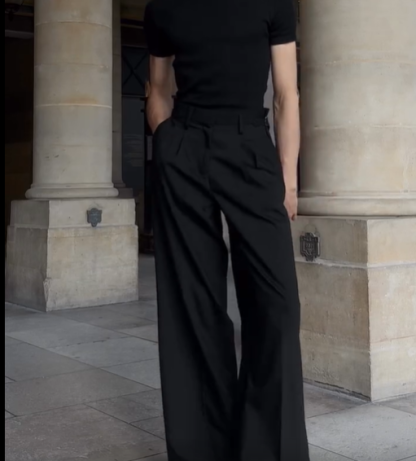 Men's Black Straight-Leg Loose Fit Trousers, High-Waisted Suit Pants, Casual Fashionable Style, Soft and Breathable Fabric with a Delicate Touch, Comfortable and Skin-Friendly
