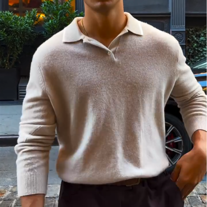 Men's Merino Wool Polo Neck Knit Sweater, Premium Business Casual Polo Neck Jumper, Fall and Winter Knit