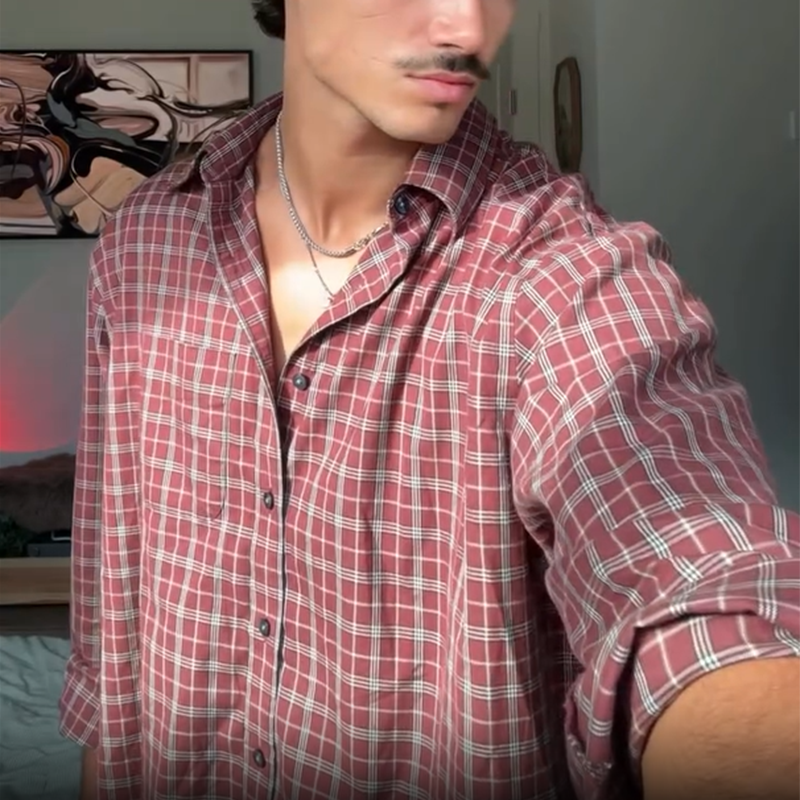 Men's Vintage Cotton Red & Blue Checked Shirt, Unisex Oversized Fit, Couples Outfit, Valentine's Day Gift