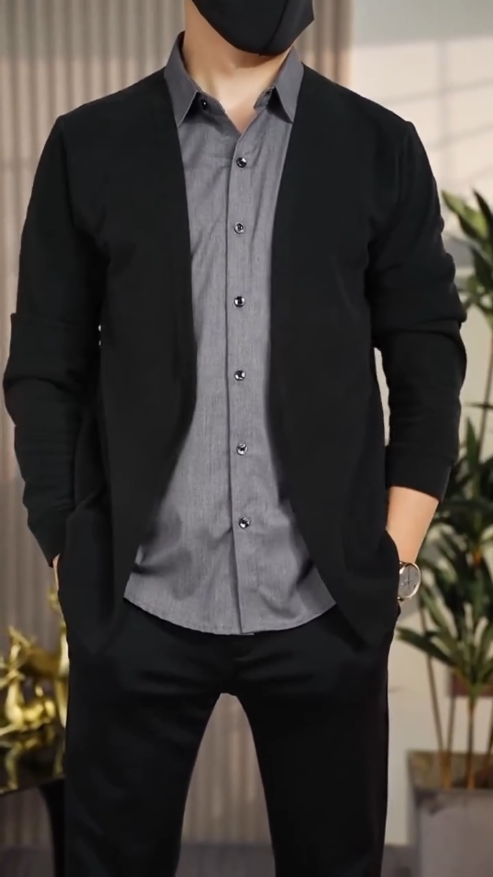 Men's Faux Two-Piece Cardigan – Lightweight Luxury Spring/Autumn Business Jacket with Folded Collar, New Arrival