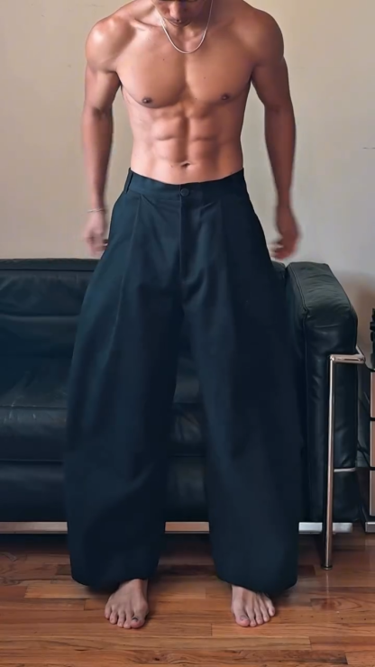 Men's Quick-Dry Casual Pants – Symmetrical Pleated Design, Loose Breathable Wide-Leg Trousers, Relaxed Streetwear Style