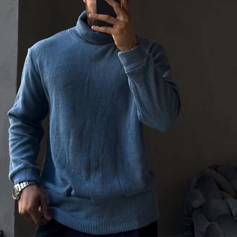 Men's Autumn/Winter Thickened Turtleneck Sweater – Warm Knit Base Layer, Foldable Collar, Machine Washable
