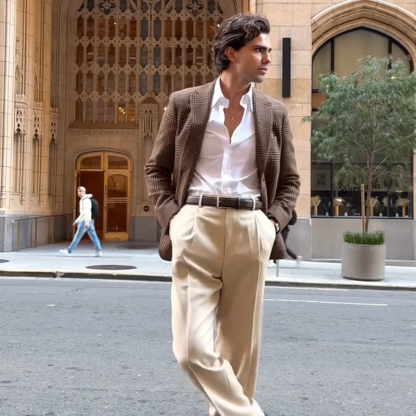 Men's Heavyweight Wool Blend Tweed Blazer, Winter Vintage Checkered Overshirt, Warm Jacket