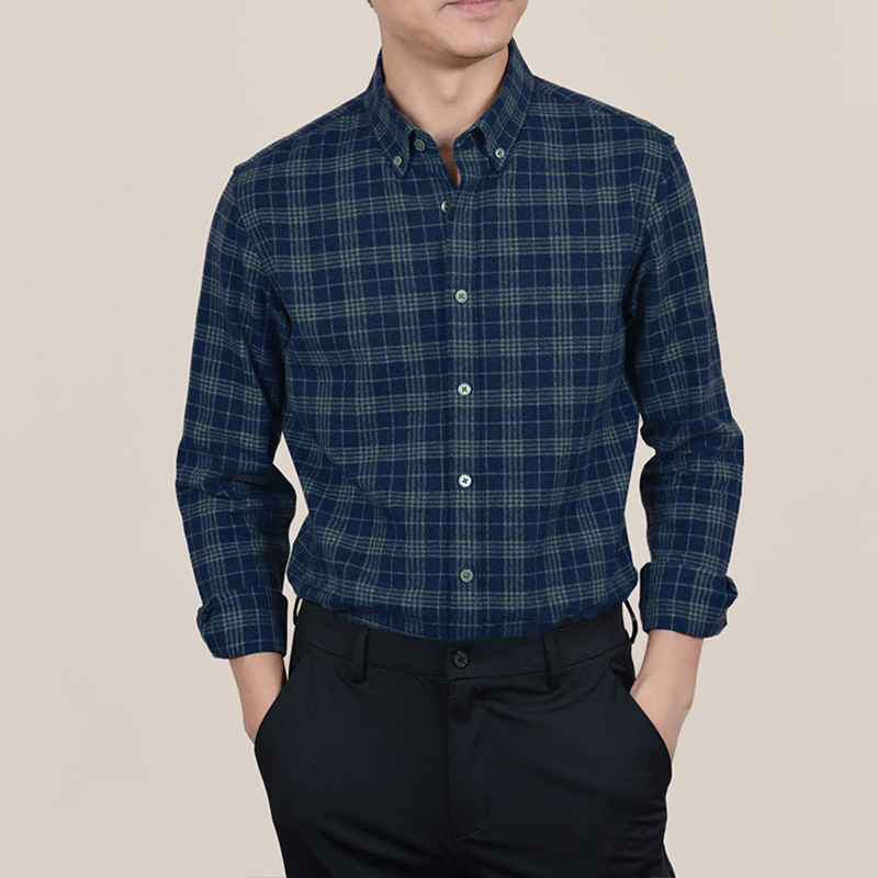 Men's Brushed Autumn and Winter shirt, Vintage Cotton Plaid Shirt, Business Casual Shirt, All-match Shirt for Daily Wear