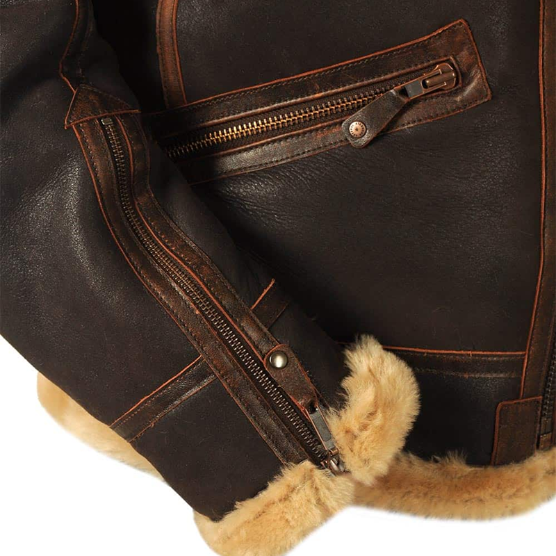 Autumn and winter brown lapel zipper pocket zipper fit trendy casual leather jacket