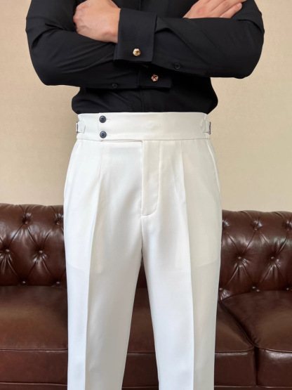 Men’s Italian Naples Style High-Waist Trousers Elegant Cropped Wide-Leg Dress Pants with Relaxed Fit