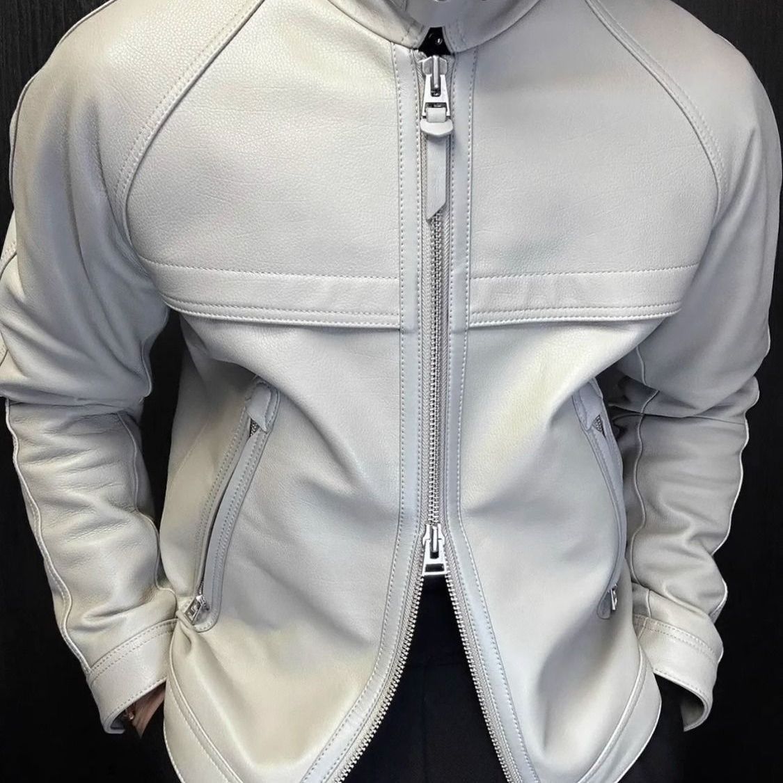 Men’s Fashion Short Leather Jacket Fall Winter Patchwork Moto Style Casual Lapel Outerwear