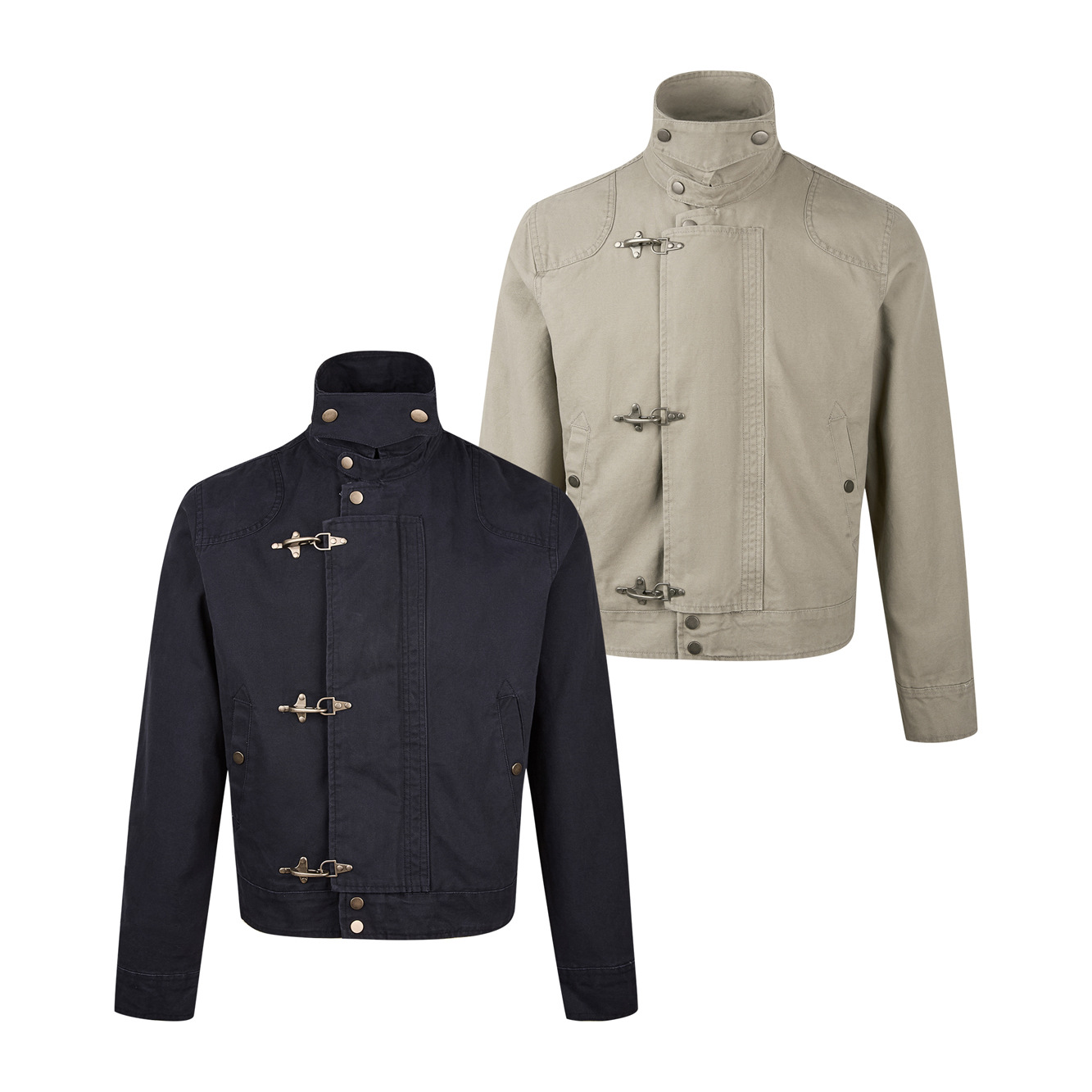 Men’s Deconstructed Patchwork Flight Buckle Jacket Vintage Short Workwear Style Outerwear