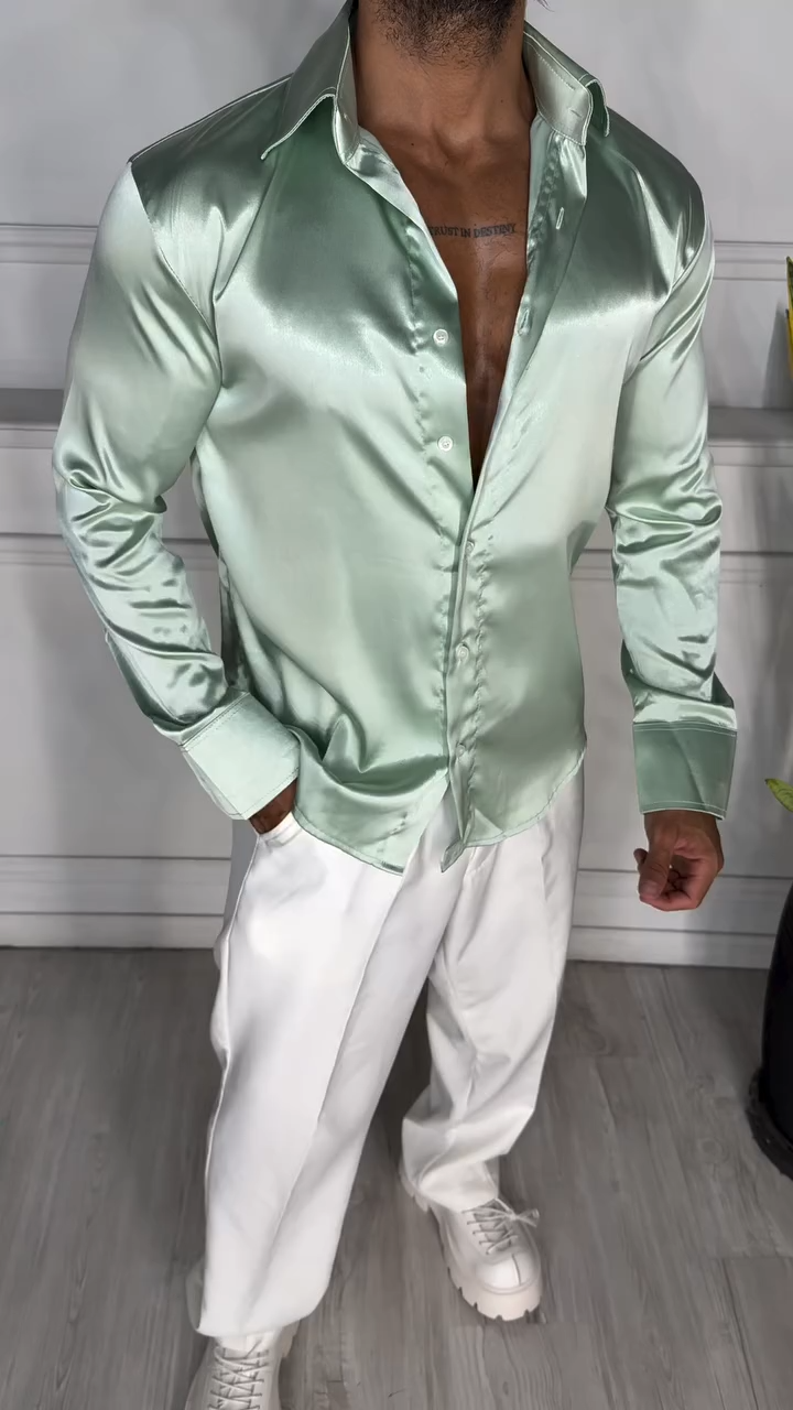 Men’s Wrinkle-Free Dress Shirt High-End Business Long Sleeve Ice Silk Shirt for Spring and Fall