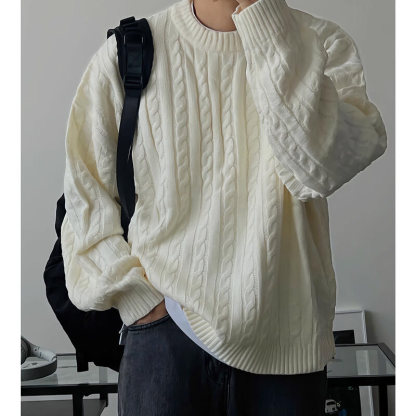 Men's Winter Chunky Cable Knit Sweater Loose Fit Warm Crew Neck Pullover Knitwear