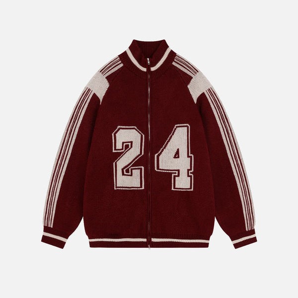 Autumn Color-Block Raglan Knit Jacket | Unisex Vintage Varsity Sweater with Stand Collar – Trendy Streetwear Style