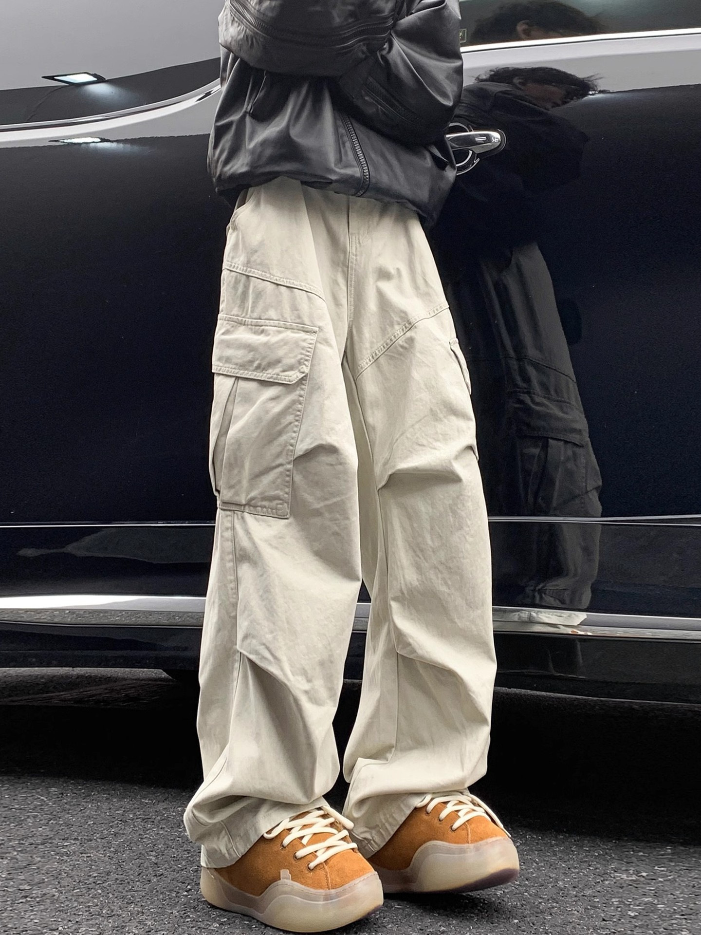 Men’s Vintage Cargo Pants – Spring Fall Loose Straight-Leg Workwear Trousers with Big Pockets, Retro Streetwear Style