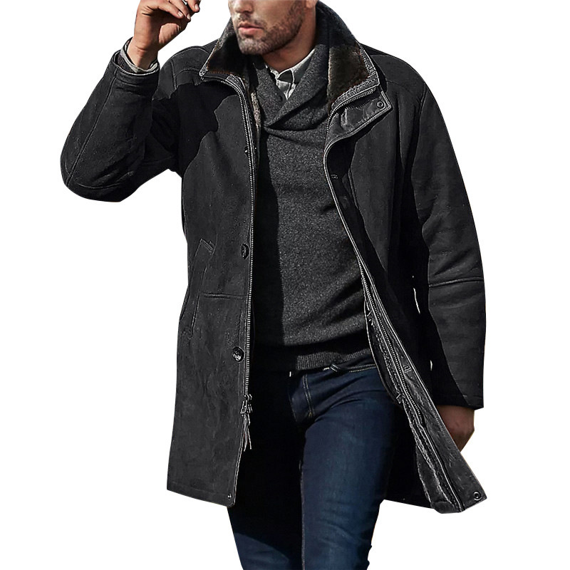 Men's Mid-Length Loose-Fitting Tweed Coat