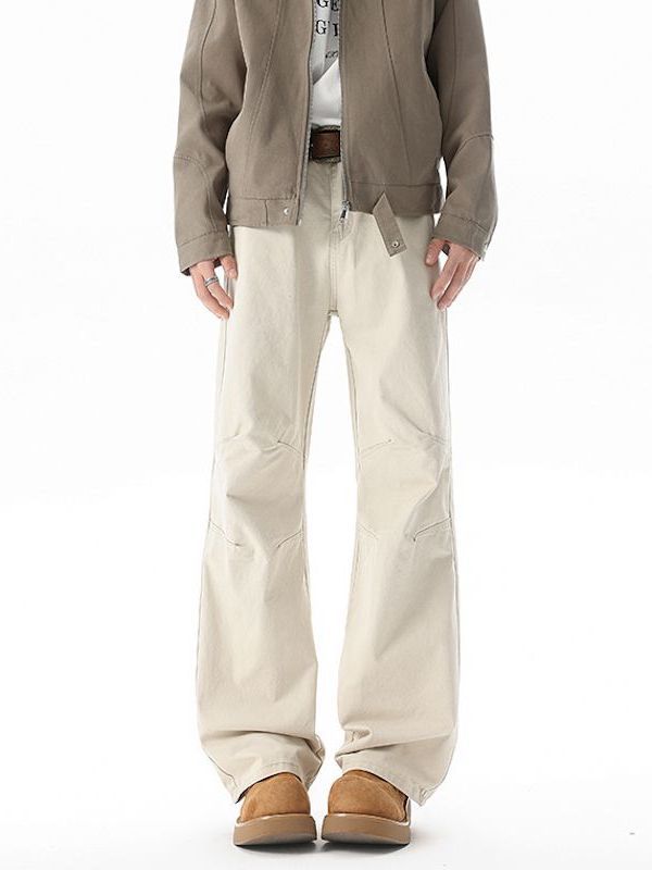 Men’s Curved-Leg Cargo Pants | Vintage Thick Workwear Straight Pants | American Street Style Fall & Winter Collection