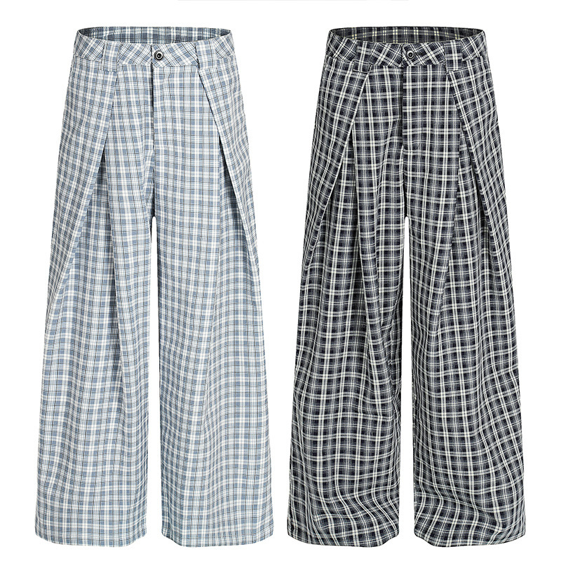 Unisex Pleated Checkered Wide-Leg Pants – Minimalist Retro Loose Trousers, Gender-Neutral Design for Stylish Everyday Wear