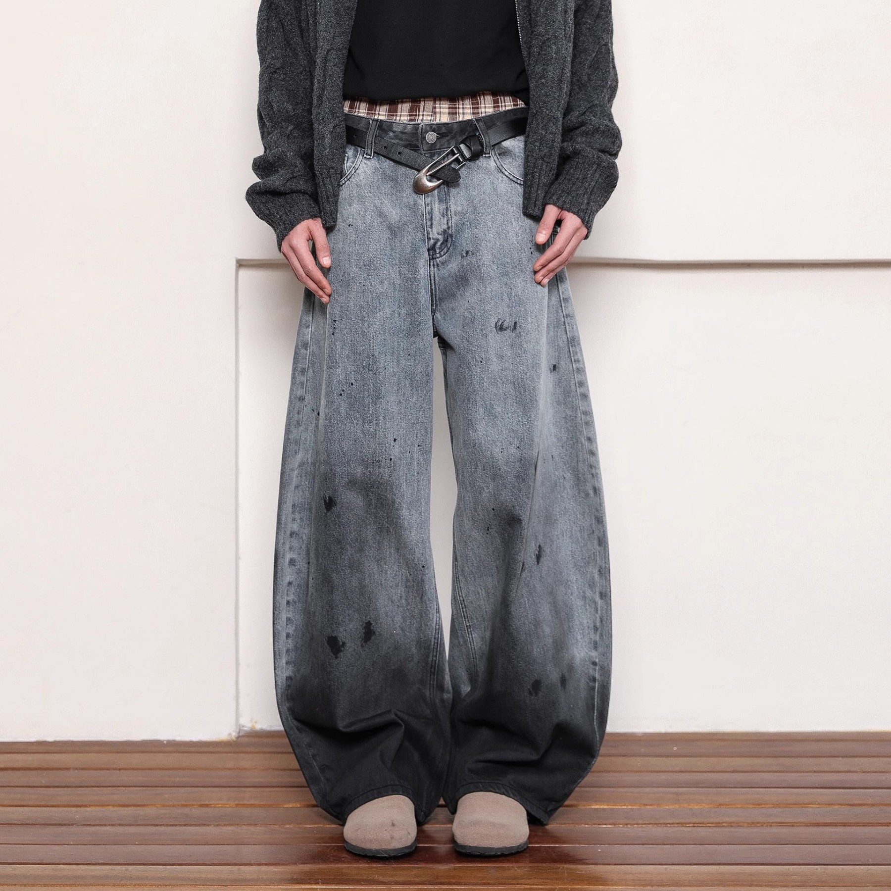 Vintage American Street Style Curved Blade Jeans | Men’s Loose Wide-Leg Baggy Banana Pants
