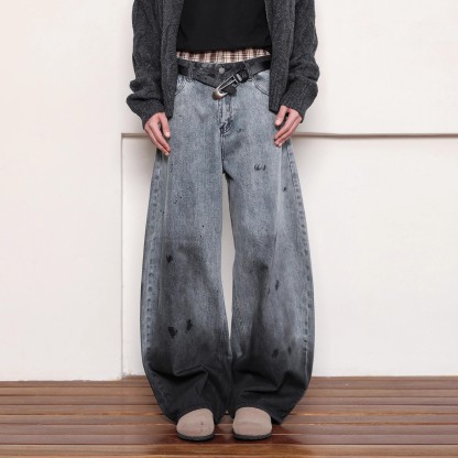 Vintage American Street Style Curved Blade Jeans | Men’s Loose Wide-Leg Baggy Banana Pants