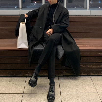 Men's Over Knee-length Blended Coat, Thick and Warm Winter Men's Windbreaker, Classic Business Casual Windbreaker