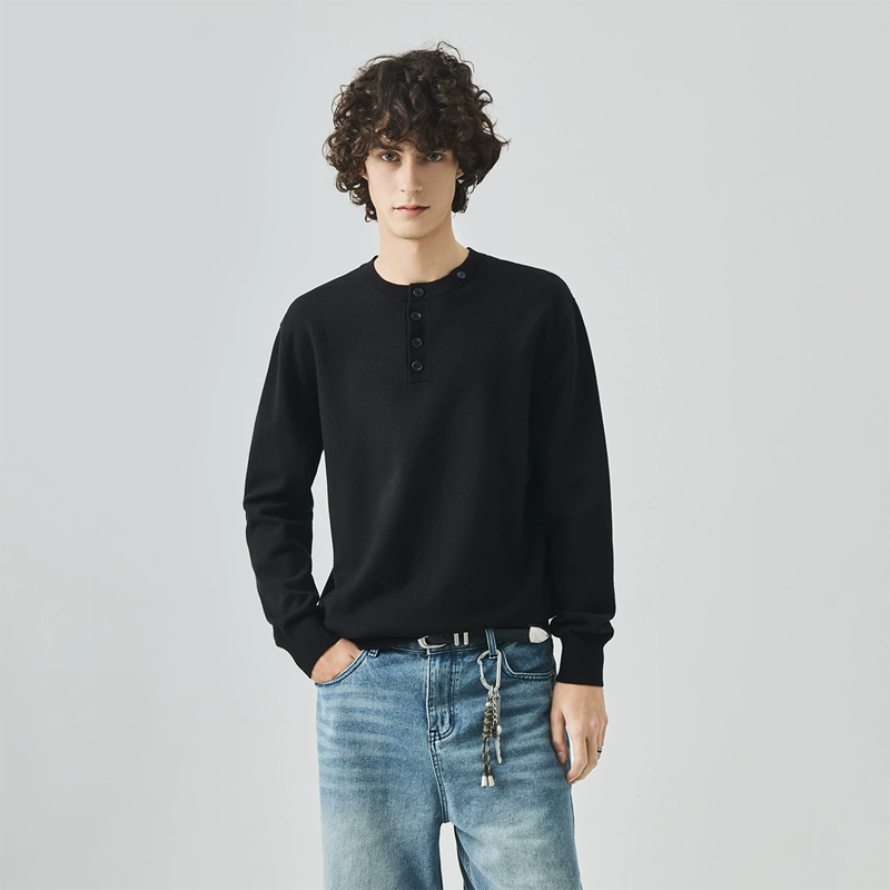 Men's Old Money Style Henley Knit Shirt, Casual Fall Pullover, Machine Washable Pullover