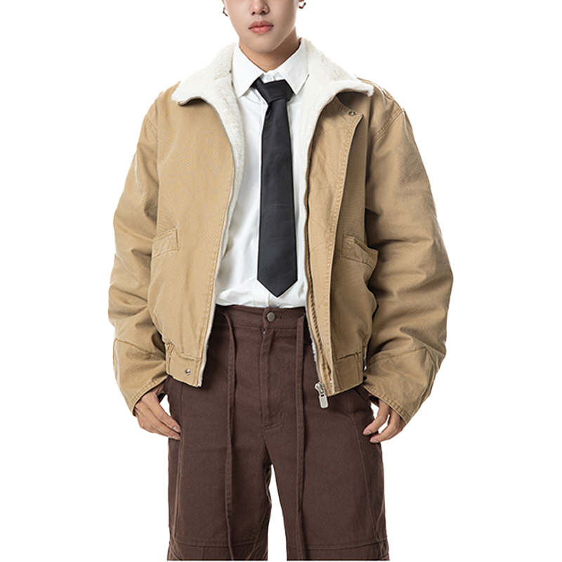 Vintage Winter Jacket for Men, Heavy Duty Sherpa Lined Workwear Coat, American Retro Cold Weather Warm Work Coat