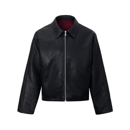 Men's New Textured Leather Jacket, Short Padded Coat with Minimalist Design, Old Money Style Winter Jacket, Cleanfit Style Outfit